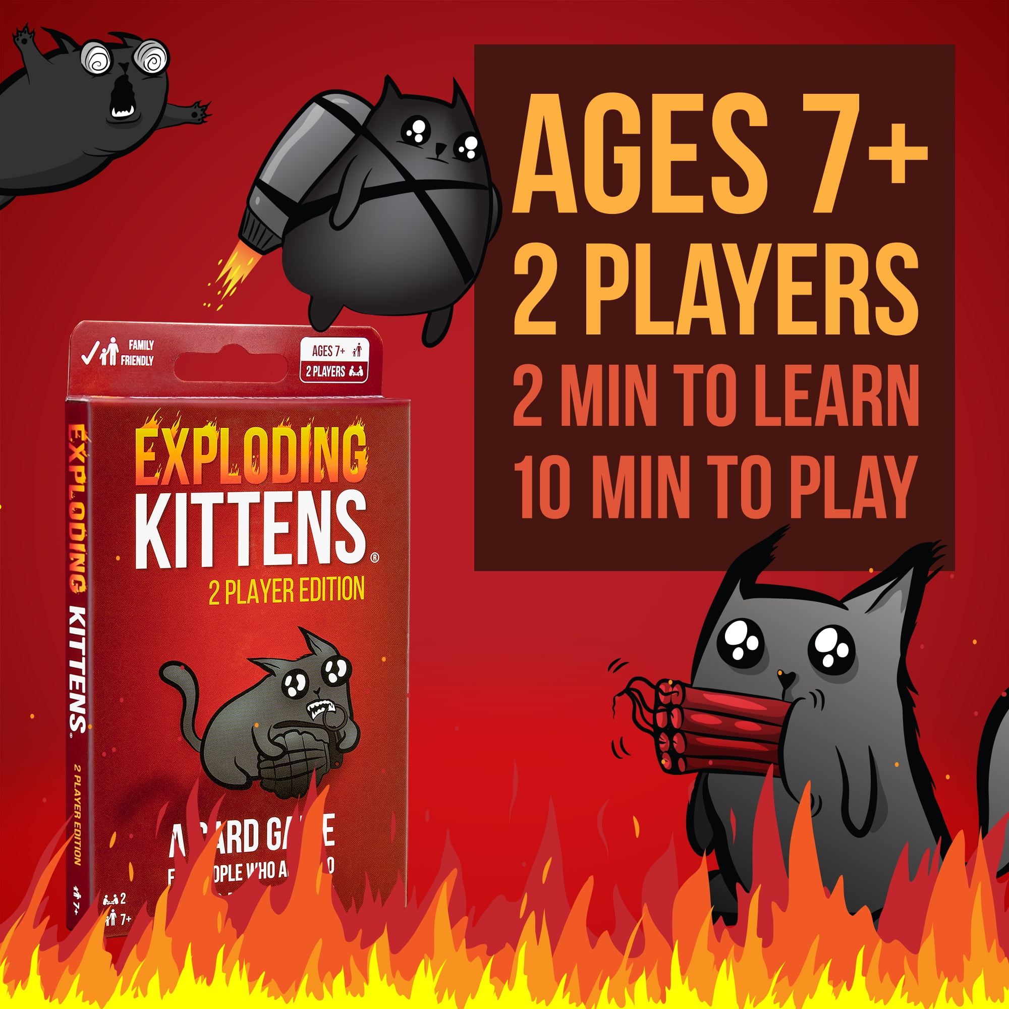  Exploding Kittens Original 2 Player Edition - Hilarious Games  for Family Game Night - Funny Card Games for Ages 7 and Up - 56 Cards :  Toys & Games