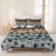thumbnail image 3 of Twin XL Quilt Set 68''x98'', Cute Dog Claws Lightweight Bedspread Coverlet Set with 2 Pillow Shams, Farmhouse Blue Wooden Puppy Pawprints Breathable All Season Quilt Bedding for Dorm/Guest Room, 3 of 9
