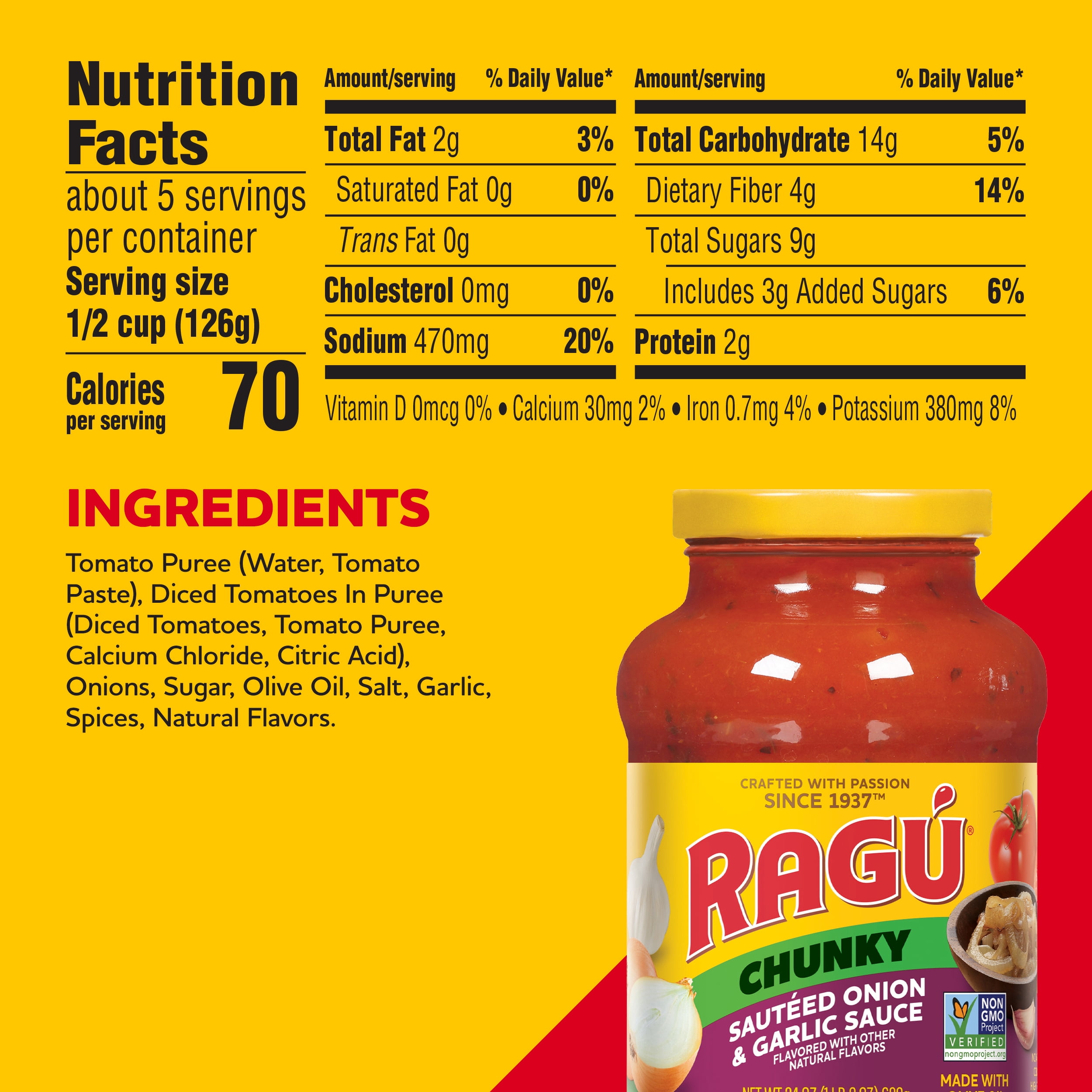 (12 pack) RAGU Chunky Sauteed Onion and Garlic Pasta Sauce, 24 oz