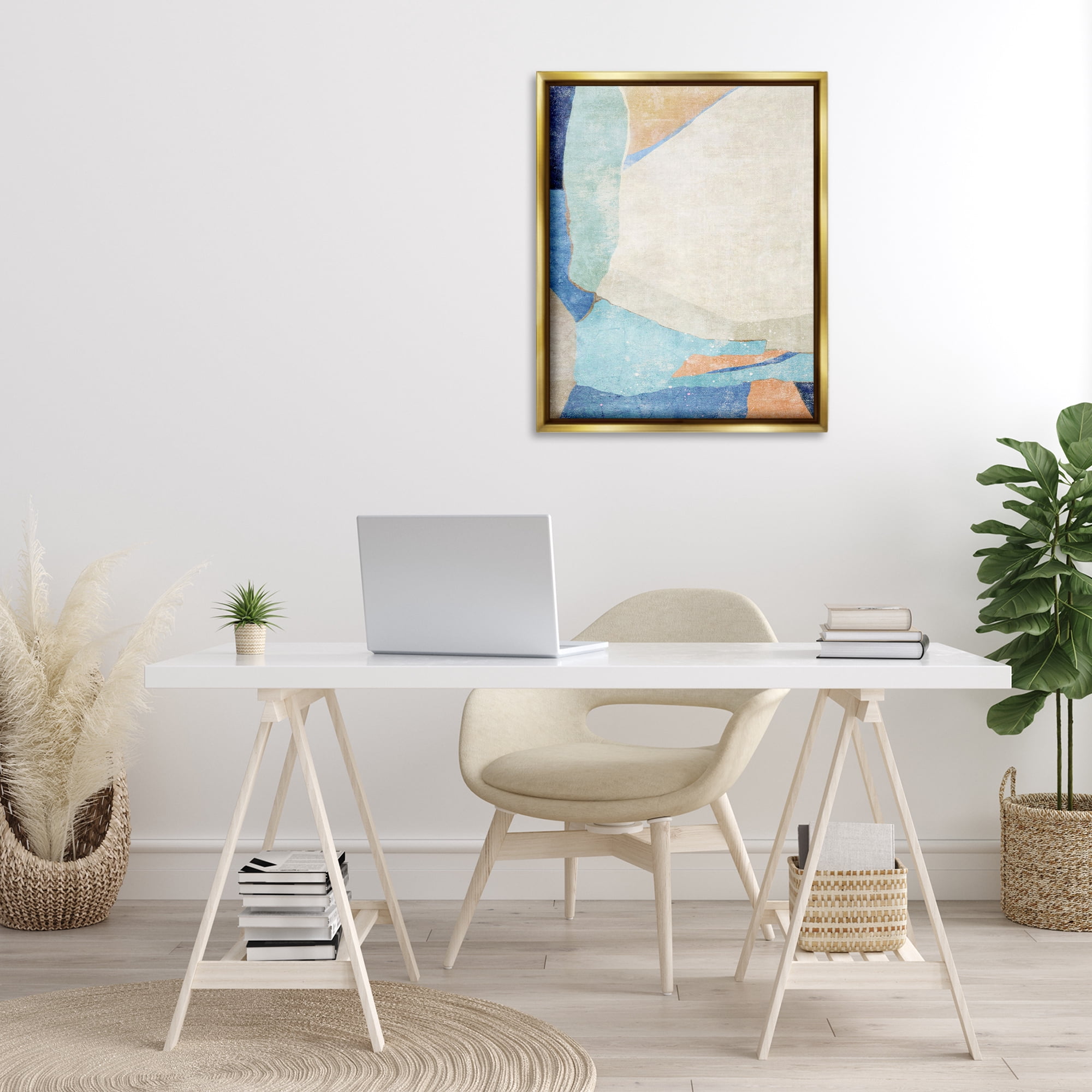 Stupell Industries Geometric Rustic Shapes Abstract Painting Gold Floater Framed Canvas Art Print Wall Art, 25 x 31