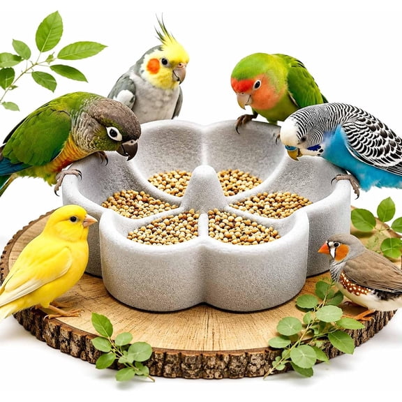 Pumice Stone Bird Feeder, Natural Pumice Bird Food Bowl，S | Flower Shape Food Water Dispenser for Parrot Cockatoo Cockatiel Conure Parakeet Budgies, Wear-Resistant Anti-Tipping