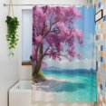 thumbnail image 3 of Summer Nautical Shower Curtain, 36" x 72", Coastal Scene Romantic Cherry Tree Pink Flowers Waterproof Bathroom Curtain Washable Shower Curtain Set with 12 Hooks, 3 of 8