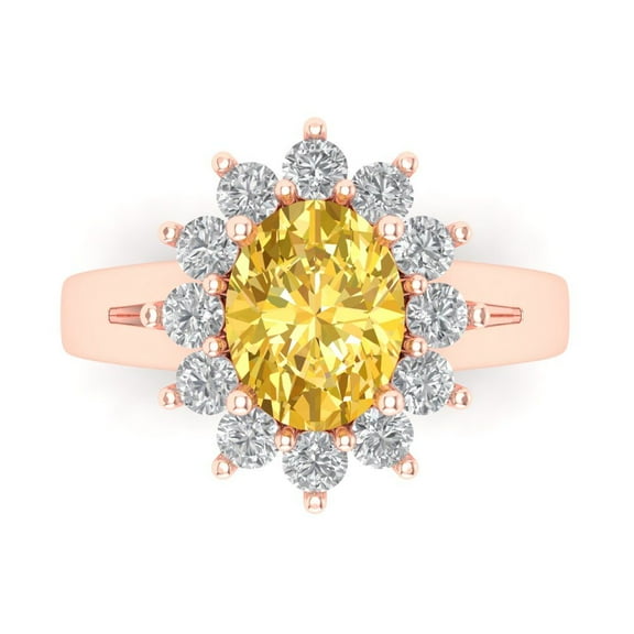 2.72 ct Oval Cut Natural Citrine Halo Engagement Ring for Women in 14K Rose Gold