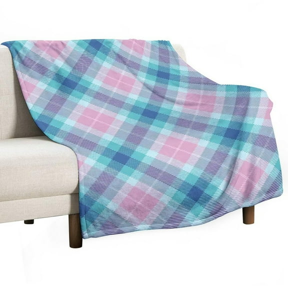 30"x40" Throws, Green Pink Plaid Blanket Fleece Throw for Bed Sofa Travel and Camping, Super Soft Cozy Fluffy Plush Blanket for All Seasons