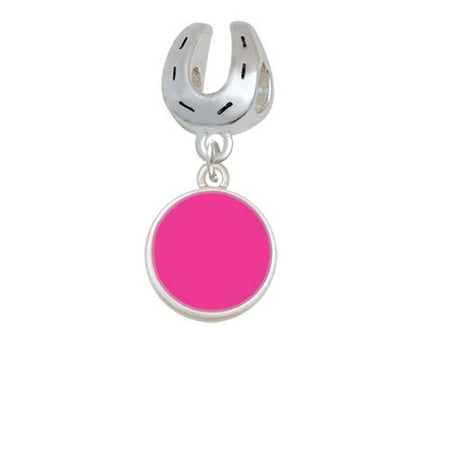 Small Hot Pink Enamel Disc - Horseshoe Charm Bead