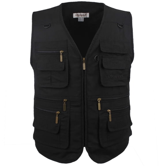 Men's Stone Washed Denim Multi-pocketed Fishing Outerwear Vest (4XL Pure Black)