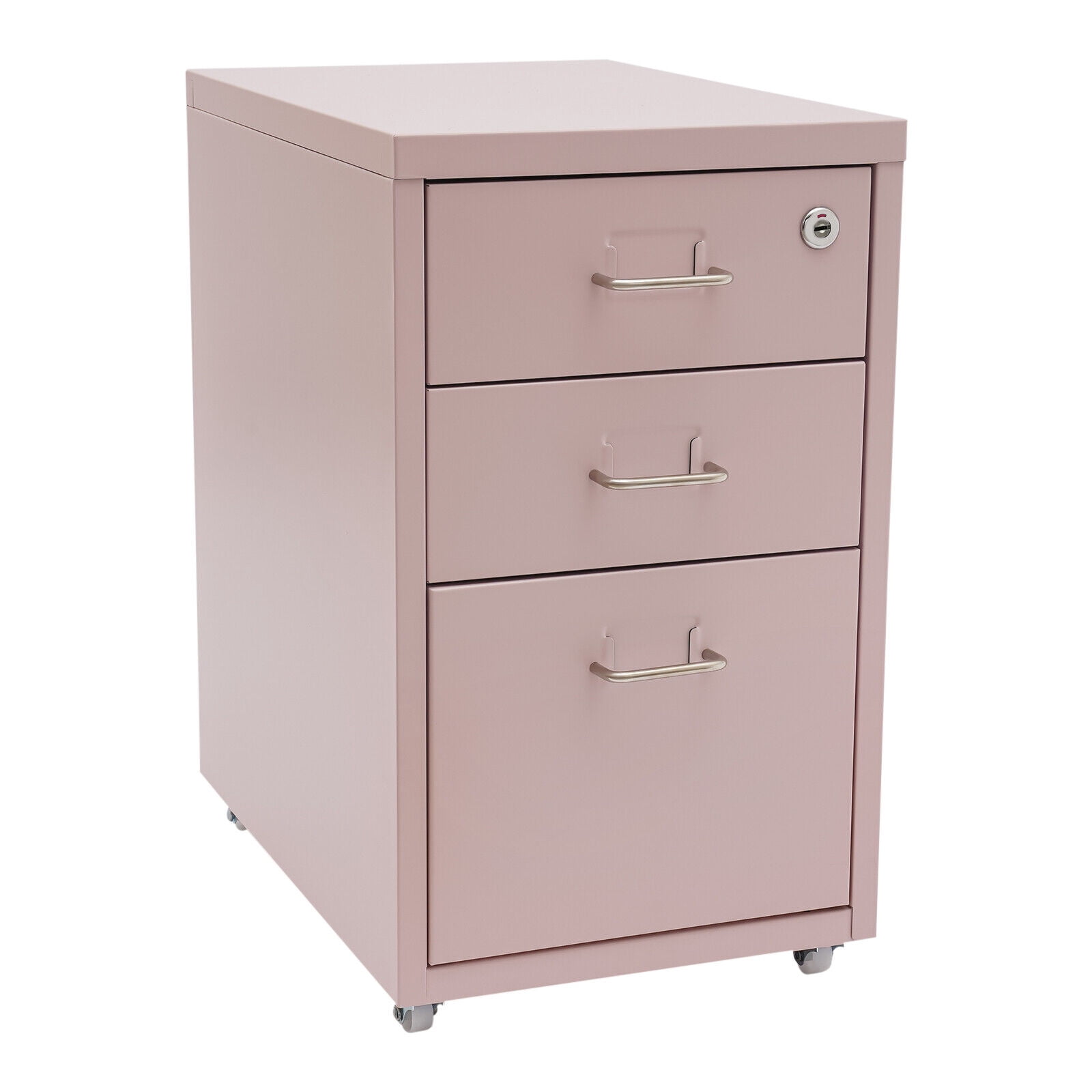 3 Tiers Pink Vertical File Cabinet Rectangular Metal Mobile File Cabinet with Lock Filing Cabinet for office, study, dresser