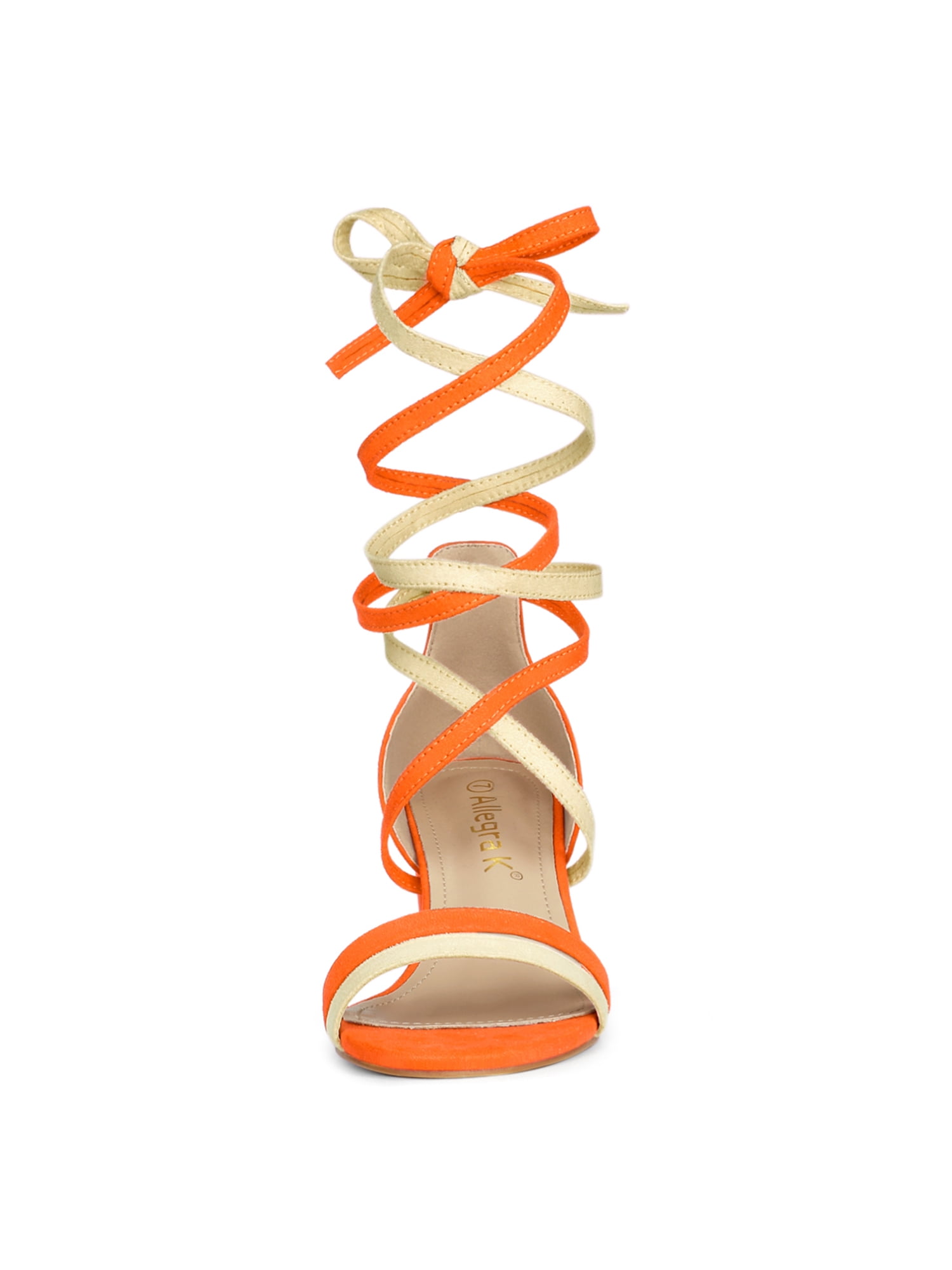 DARING DIVA Women's  Fashion Open Toe Lace Up Color Block Heel Sandals Orange 9
