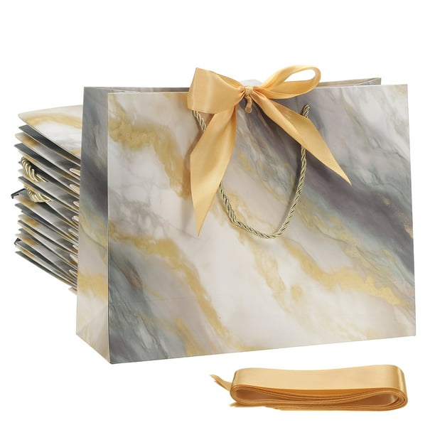 Bolsas de Regalo Uxcell con Lazo de Cinta Medianas para Envolver Regalos con Asas para Bodas, Cumpleaños, Damas de Honor, Fiesta, Compras Oro/Negro Pequeñas