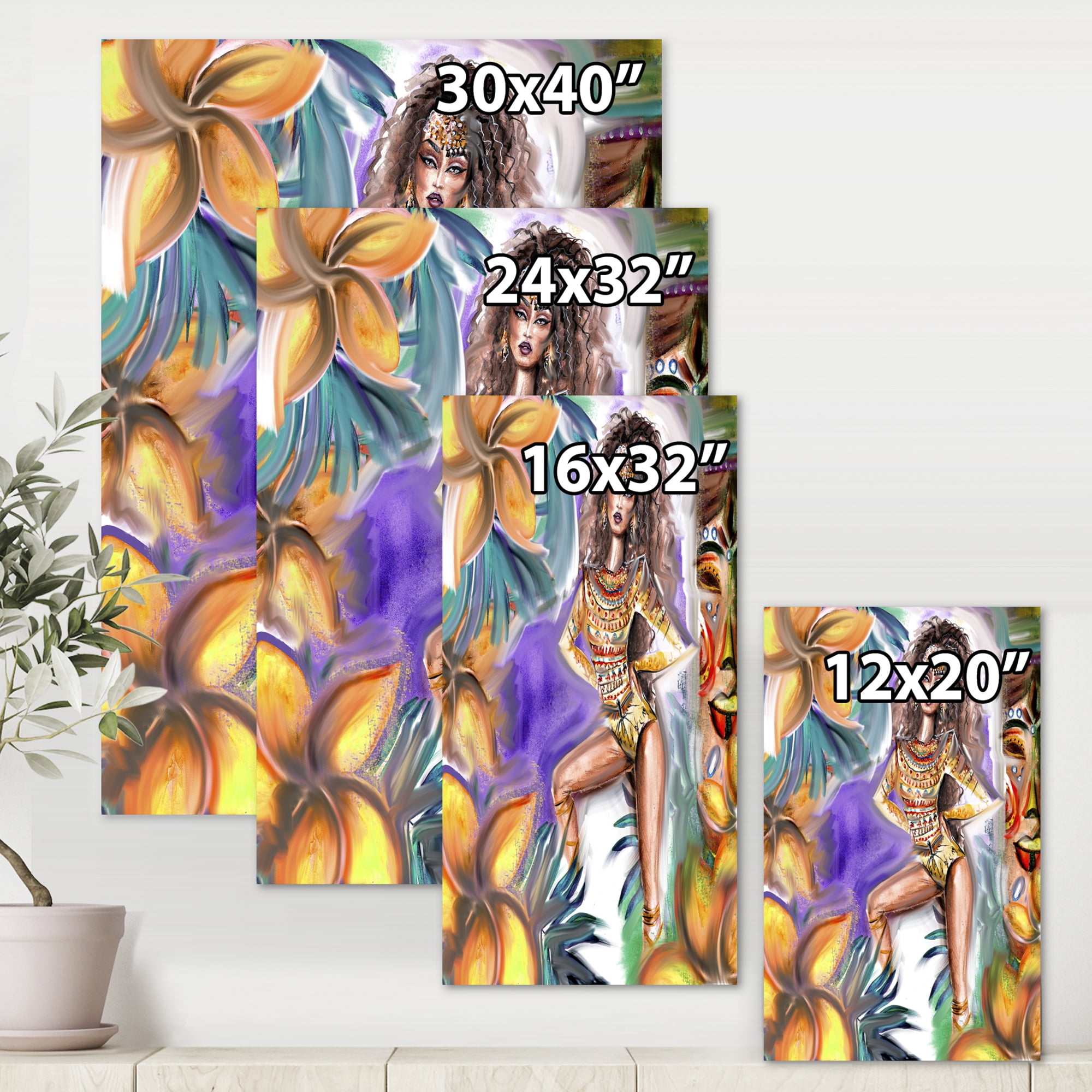Designart ' Tropical Amazon Warrior Woman ' Traditional Canvas Wall Art Print