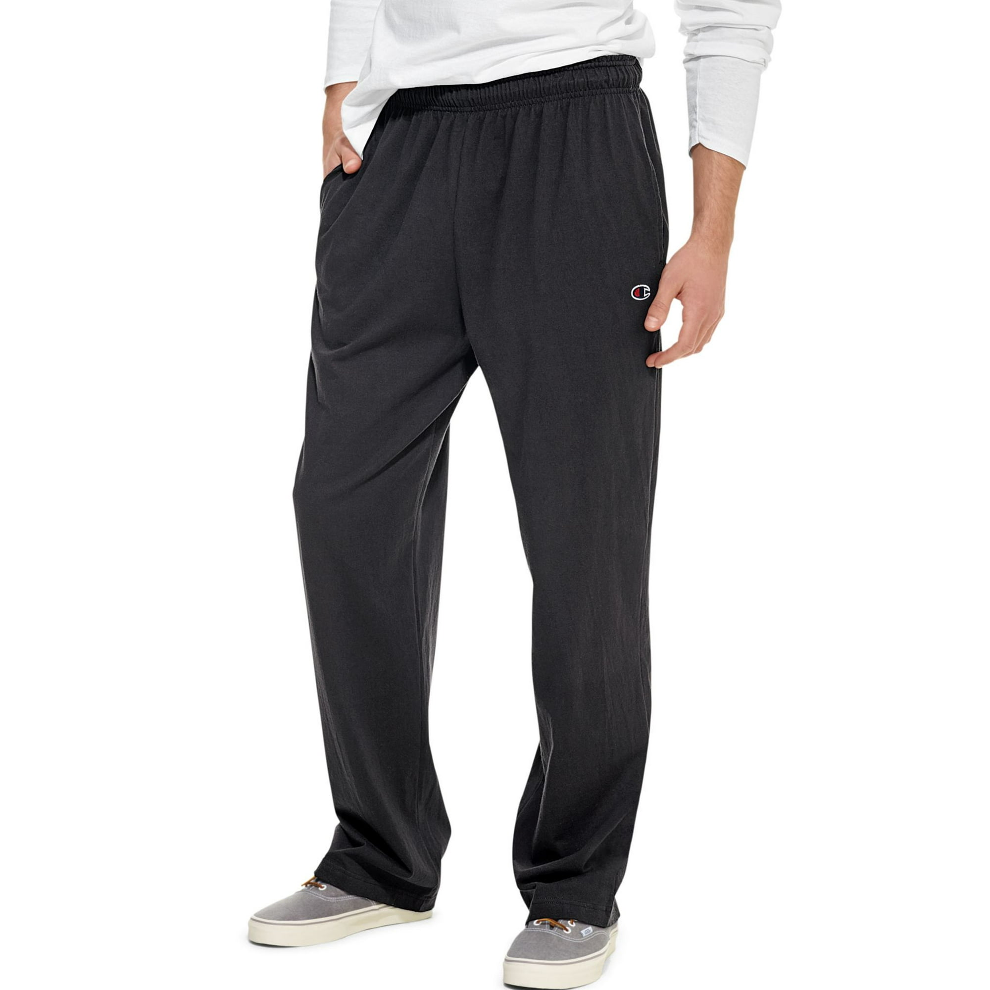 Champion Mens Authentic Open Bottom Jersey Pants L Black Walmart