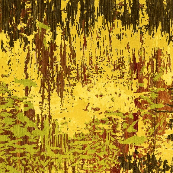 Ahgly Company Indoor Square Abstract Yellow Modern Area Rugs, 4' Square