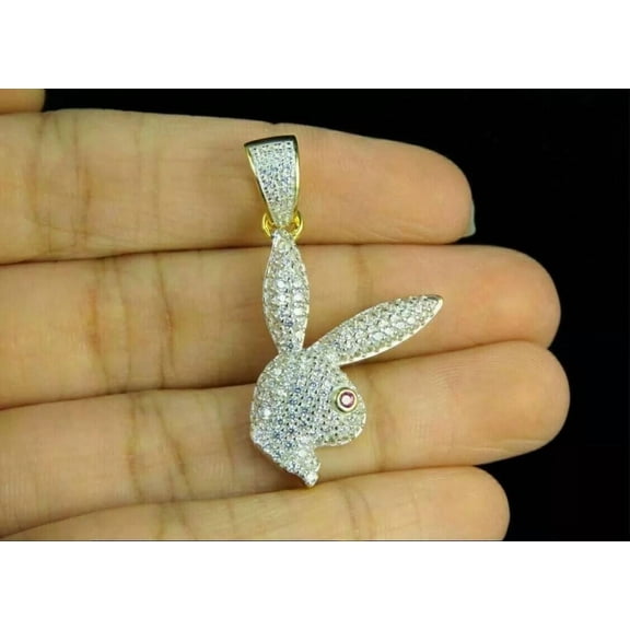 Silver & Stone Jewels Round Cut CZ Stunning Playboy Charm Pendant In 14K Yellow Gold Finish