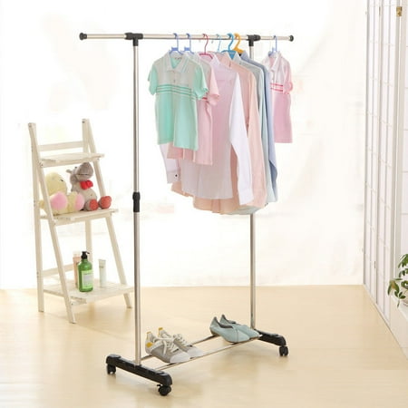 - Zimtown Rolling Clothes Rack Hanging Garment Single Bar Dry Heavy Duty Hanger