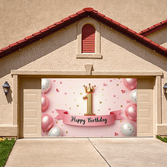 Pink Balloons Banner 1st Birthday Decorative Design Celebration Backdrop for Kids Party Indoor Decoration Photo Shoot