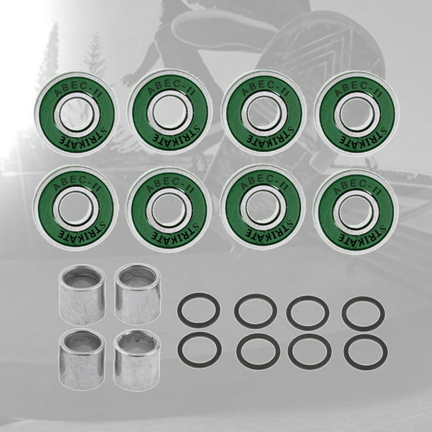 Juego de 8 Rodamientos de skateboard Soledad ABEC 11 con espaciadores y arandelas verde