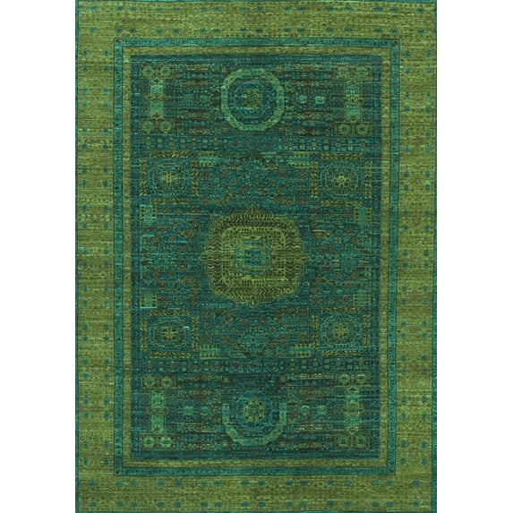 Ahgly Company Indoor Rectangle Oriental Turquoise Blue Modern Area Rugs, 6' x 9'