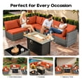thumbnail image 3 of Vcatnet Outdoor Conversation Set, 8 Pieces Sectional Sofa with Fire Pit, All Weather Wicker Patio Furniture Set with Swivel Rocker Orange Red, 3 of 9
