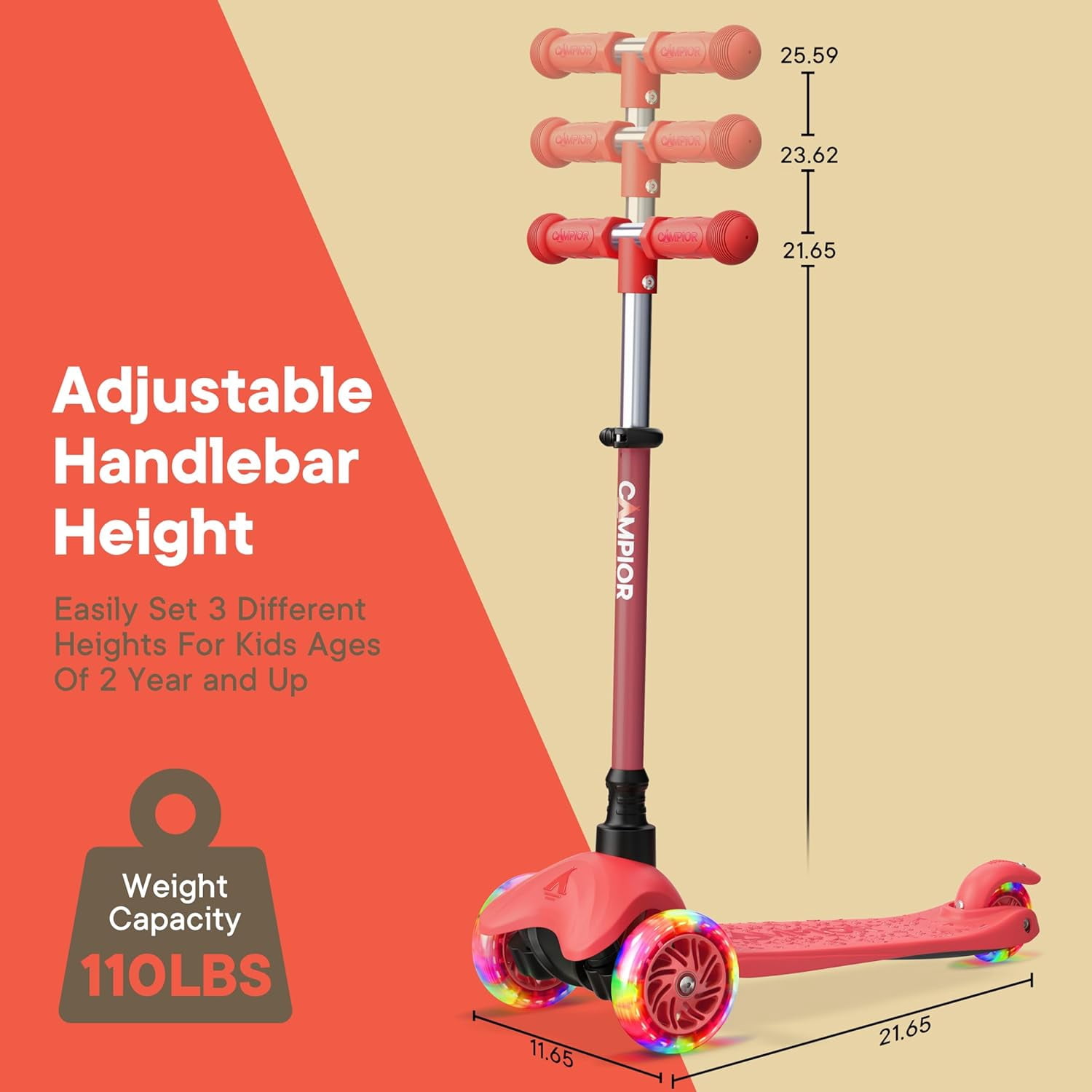 Red Mini 3 Wheel Scooter for Kids – Lean-to-Steer Kick Scooter