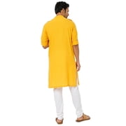 In-Sattva Men's Mandarin Collar Indian Long Tunic Kurta with Shoulder Straps; Golden Yellow; SM