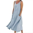 thumbnail image 2 of Xdegoge Clothes Women Linen Dresses for Women 2025 Short Sleeve Crew Neck Maxi Dresses with Pockets Casual Loose Beach Vacation Sundresses Flowy Loose Sun Dress, 2 of 6