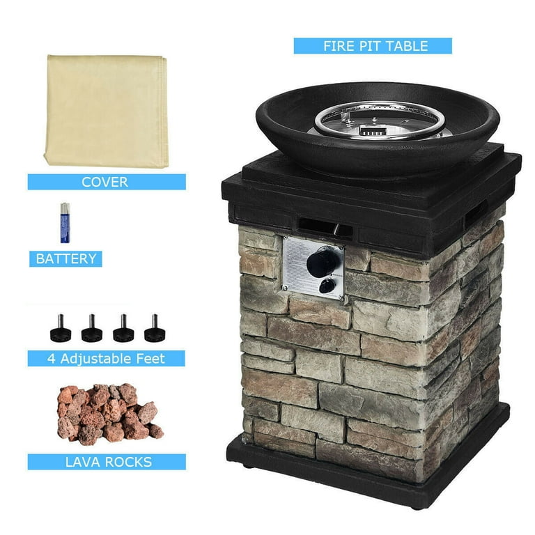 Costway Patio Propane Burning Fire Bowl Column W/ Lava Rocks & Cover 40,000 BTU Costway Patio Propane Burning Fire Bowl Column W/ Lava Rocks & Cover 40,000 BTU