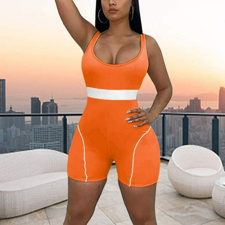 ZIZOCWA Orange Bodycon Jumpsuit Strip Club Outfits For Women Jumpsuits  Short Women'S Sleeveless Clubwear Casual Rompers Women'S Jumpsuit Body