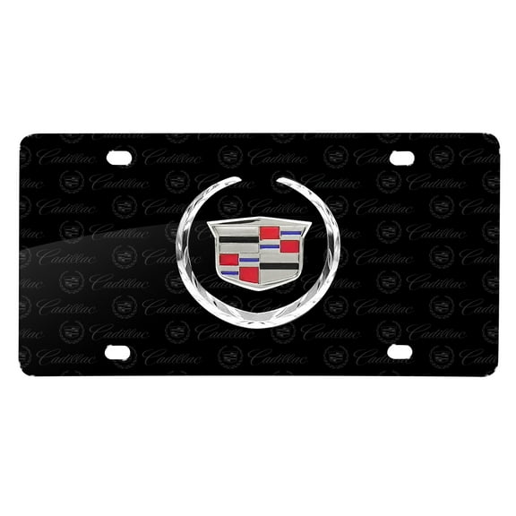 Cadillac 3D Logo on Logo Pattern Black Aluminum License Plate