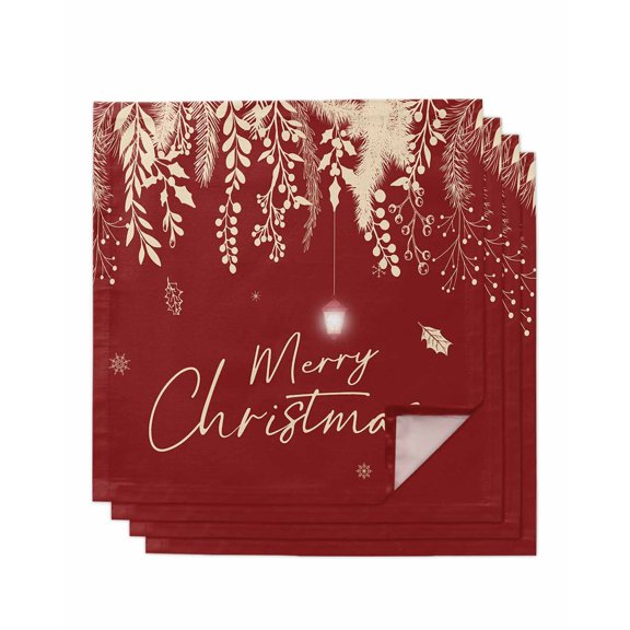 Red Christmas Cloth Napkins Set of 4, Botanical Snowflake Xmas Vintage Washable Reusable Dinner Cocktail Napkin for Kitchen Party Wedding Banquet Holiday Baby Shower Table Decor