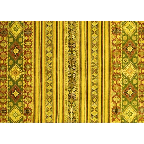 Ahgly Company Machine Washable Indoor Rectangle Oriental Yellow Modern Area Rugs, 7' x 10'