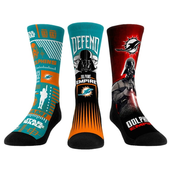 Rock Em Socks Stormtrooper & Darth Vader Miami Dolphins Three-Pack Star Wars Crew Socks Set