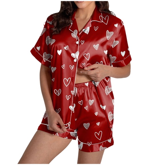 vigerkar Women Pajamas Set 2 Piece Funny Pajams for Women Fun Pajama Party Set Short Sleeve Comfortable Sleepwear (Red, S)