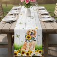 thumbnail image 4 of Cute Puppy Sunflowers Table Runner 72 Inches, Farmhouse Eucalyptus Grey Wood Bed Runner Dresser Scarves Tabletop for Indoor Outdoor Parties/Ceremony/Banquet, 14" x 72", 4 of 9