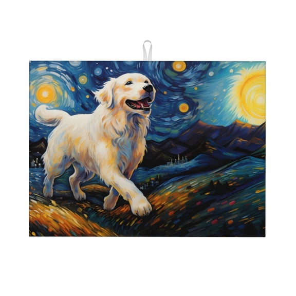 Fuzoiu Vintage Starry Sky Labrador A Print Absorbent, Reversible Microfiber Dish Drying Mat for Kitchen, Dish Drying Pad for Dishes, Utensils, Pots and Pans, Extra Large 18 Inch x 24 Inch
