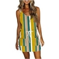 thumbnail image 2 of Usmixi Womens Summer Mini Sundress Vacation Floral Print Drawstring Pocket Short Dress V Neck Sleeveless Spaghetti Strap Dresses for Beach Yellow XXL Up to 65% off, 2 of 4
