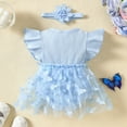 thumbnail image 4 of Sopiago Baby Girl Summer Clothes Cute Newborn Girl Outfits Short Sleeve Lace Baby Girls' One Piece Rompers + Headband 2pcs set Blue,6-9 Months, 4 of 7