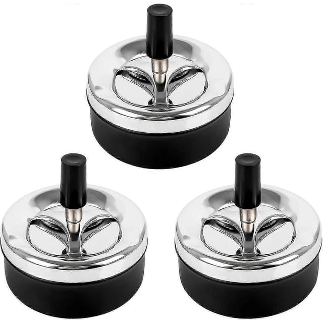 3pcs Spinning Ashless Ashtray Push Down Ashtray Extra Large Chrome Windproof Ashtray Outdoor Tabletop Ashtray Ashtrays Large Round (9 * 9.3cm, Black)