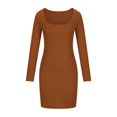 thumbnail image 1 of JUNWELL Robe Tricotée Élastique Slim à Manches Longues pour Femmes, Encolure Carrée Basse, 1 of 5