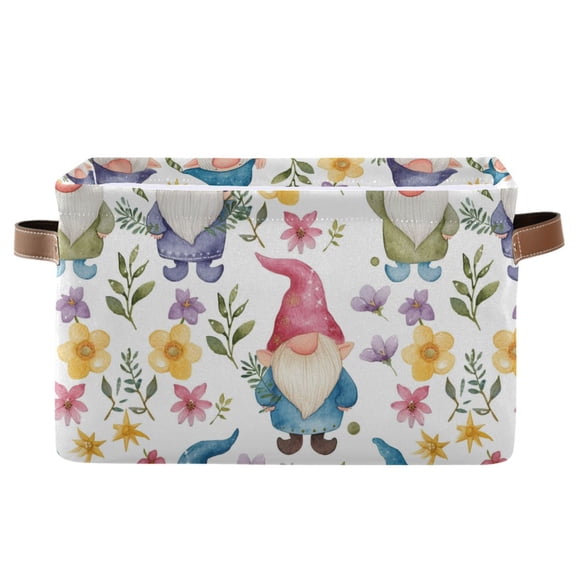 Gnomes Flower Leaves Storage Bins with Handle Fabric Organizer Basket Foldable Box 1 Pack 14.2x10.2x8.3