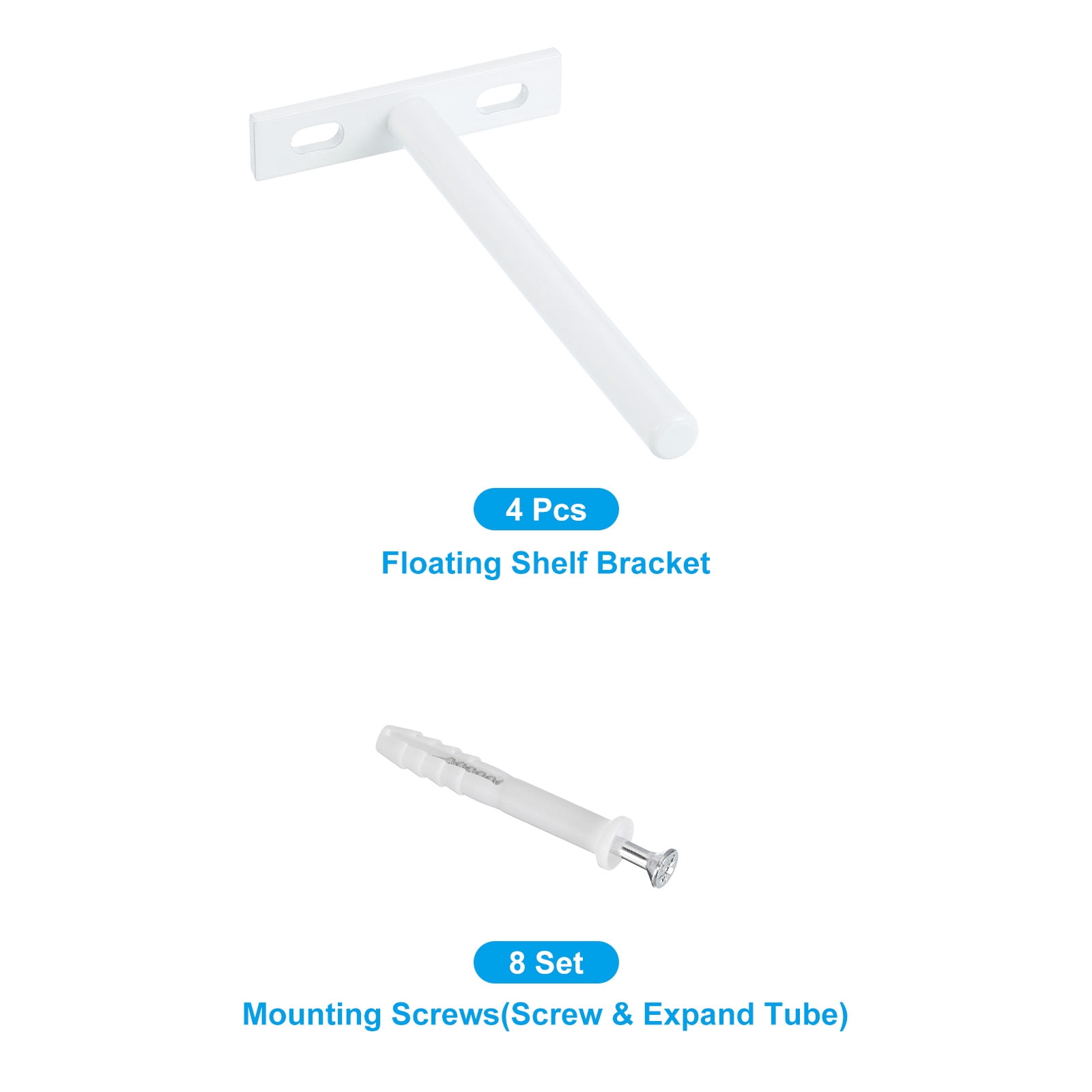 Uxcell Floating Shelf Bracket 5", T Brackets for Shelves, Wall Mounting Blind Shelf with Screws, White 4 Set