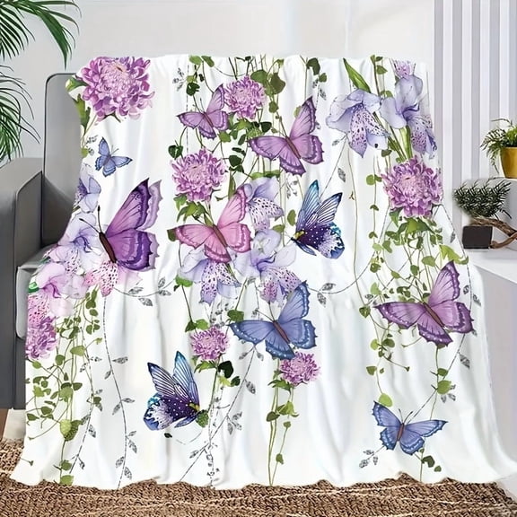 Soft & Cozy Flower and Butterfly Print Blanket Versatile for All Seasons Perfect for Couch Bed Car Office Camping Travel Ideal Birthday Gift for Boys and Girls