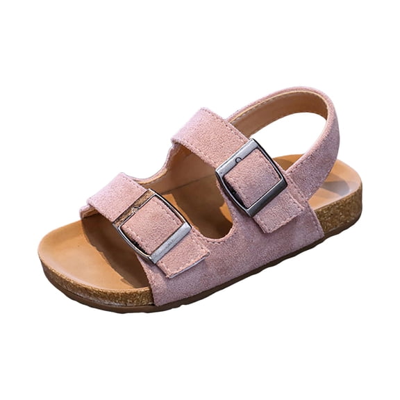 Nwiuh Kids Toddler Sandals Boys Girls Cork Footbed Sandal Comfort Double Buckle Slip On Slippers with Adjustable Back Strap(Pink, 1)