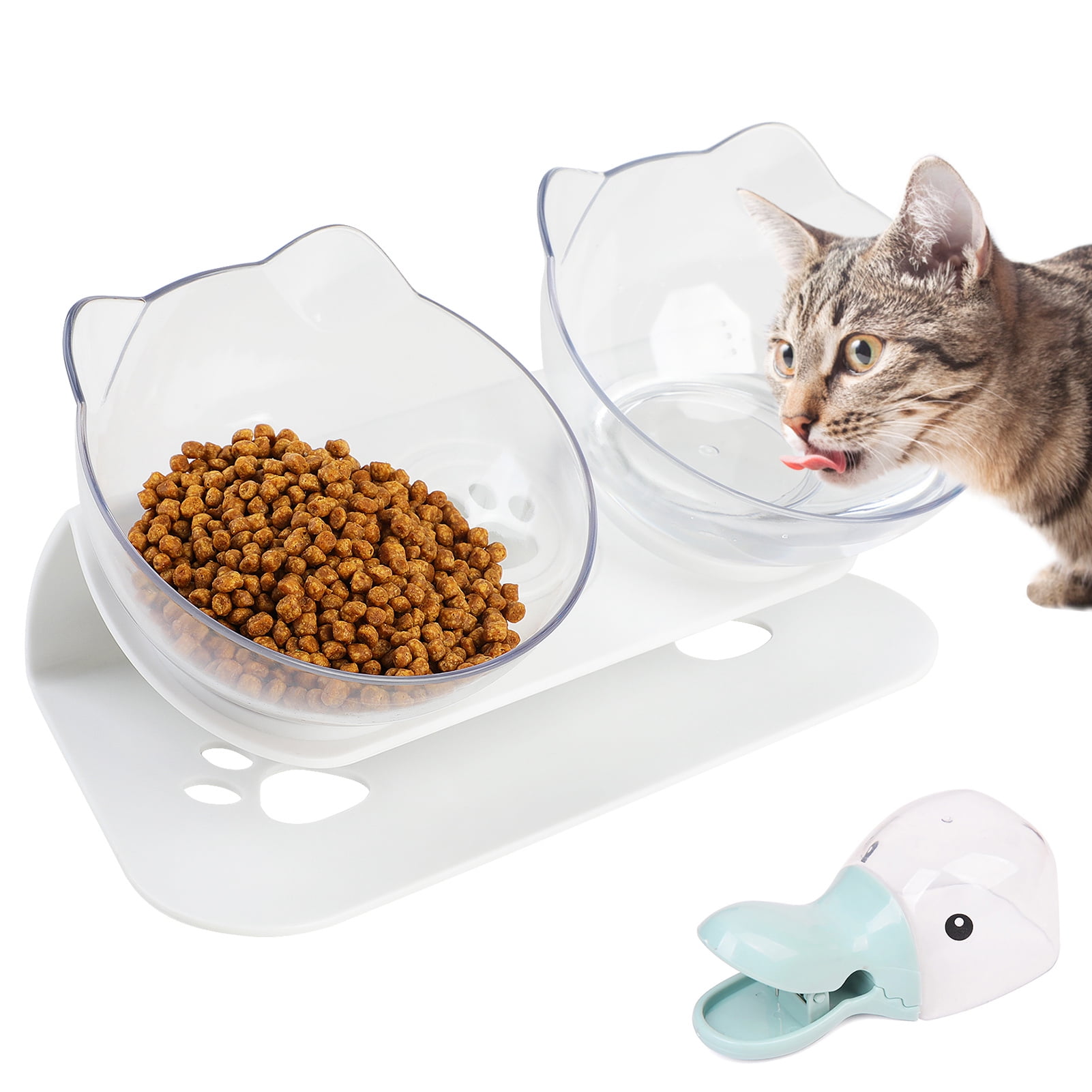 Double Pet Bowl Neck Protective Adjustable Tilting Cat Bowl with Food