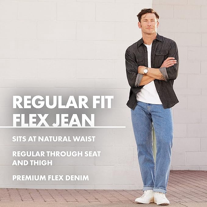 Wrangler Authentics Men's Classic Regular Fit 5-Pocket Jeans, Flex Denim