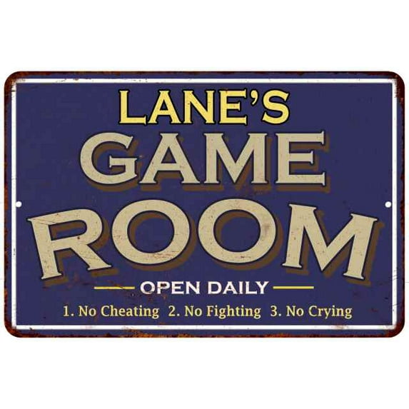 LANE'S Blue Game Room Sign Metal 8 x 12 Matte Finish Metal 108120002246