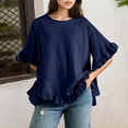 thumbnail image 5 of Yubnlvae Oversized Collared Blouse - Short Sleeve Ruffle Detail Casual Shirt (Breathable Cotton | Relaxed Fit | Button-Front | Everyday Wear) (Navy | XL), 5 of 7