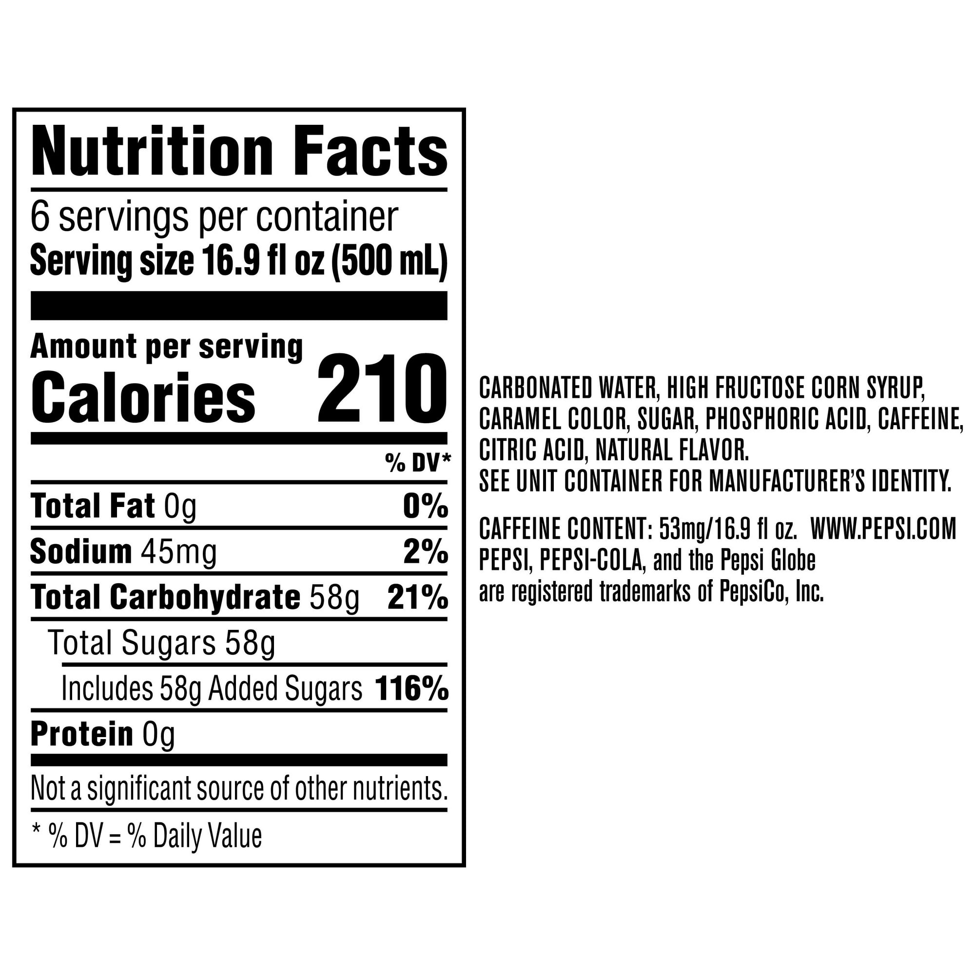 Pepsi Soda Cola 16.9 fl oz, 6 Count