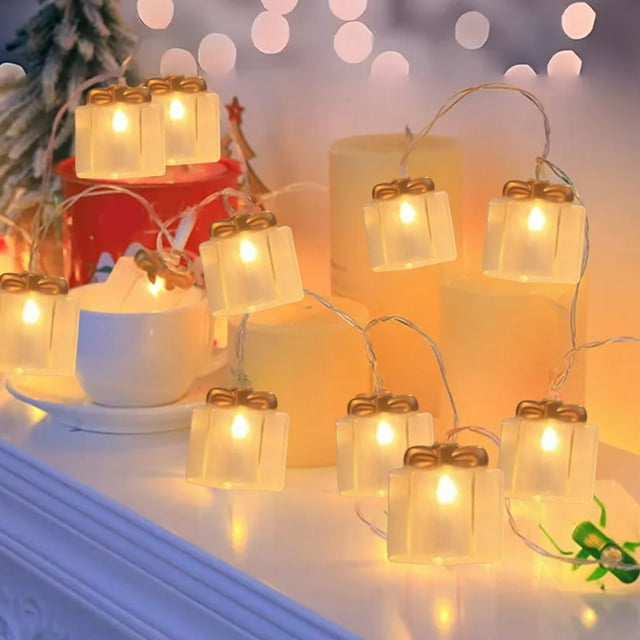 Hiroekza Multicolor Christmas LED String-Lights with Small Gift Box Design Battery Operated Waterproof Indoor Outdoor Festive Holiday Decor for Home Parties and Bedrooms Gold