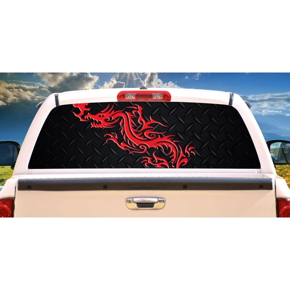 RED DRAGON Rear Window Graphic back truck decal suv view thru vinyl