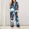 thumbnail image 3 of Kll Shark Print Women'S Long Sleeve Pajamas With Pants Sleepwear Loungewear 2 Set-Small, 3 of 9